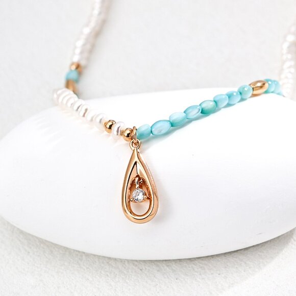 🌊 Artisan Original Pearl & Blue Mother-of-Pearl Choker | S925 Gold - Picture 3 of 5